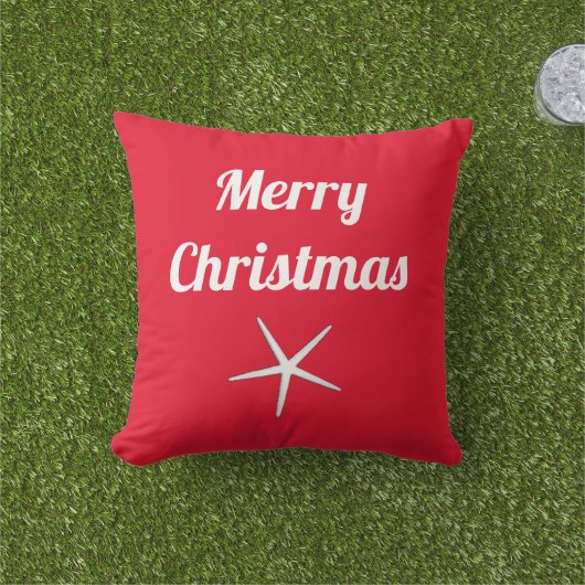 Prettig Kerstmis Rood Wit Nautische Zeester Cadeau Buitenkussen (Gras)