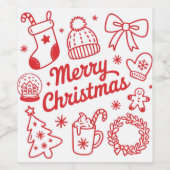 Prettig Kerstmis Rood & Wit Wijnetiket Wijn Etiket (Enkel label)