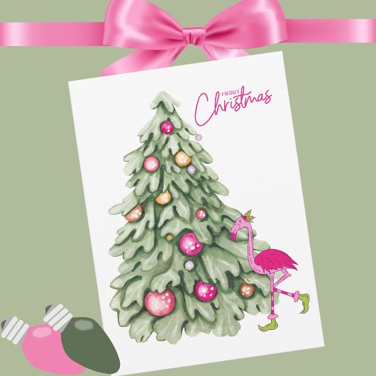 Prettig Kerstmis Roze Flamingo Pastelkleurige Kers Feestdagenkaart