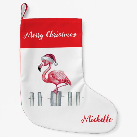 Prettig Kerstmis Roze Flamingo Persoonlijk Kleine Kerstsok (Voorkant)