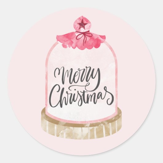 Prettig Kerstmis Roze Glas Koepel Ronde Sticker (Voorkant)