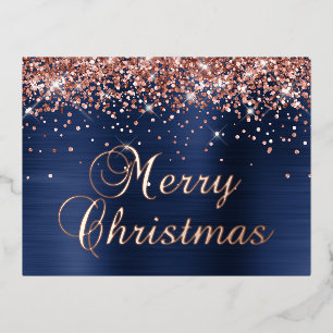 Prettig Kerstmis Roze Goud Glitter Donkerblauw Gla Folie Feestdagen Briefkaart