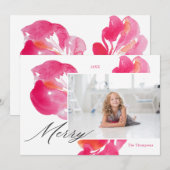 Prettig Kerstmis Roze Krachtige Botanische Feestdagenkaart (Voorkant / Achterkant)