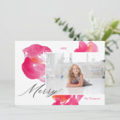 Prettig Kerstmis Roze Krachtige Botanische Feestdagenkaart (Staand voorkant)