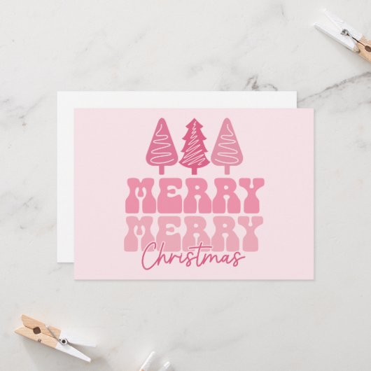 Prettig Kerstmis - Roze Vakantiedesign Kaart (Voorkant / Achterkant in situ)