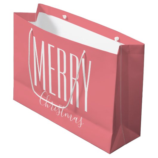 Prettig Kerstmis Roze Wit Groot Cadeauzakje (Voorkant Gekanteld)