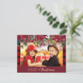 Prettig Kerstmis Rustic Gestreepte Rode Poinsettia Feestdagenkaart (Staand voorkant)