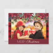 Prettig Kerstmis Rustic Gestreepte Rode Poinsettia Feestdagenkaart (Voorkant)