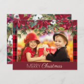 Prettig Kerstmis Rustic Gestreepte Rode Poinsettia Feestdagenkaart (Voorkant / Achterkant)