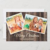 Prettig Kerstmis Rustic Hout 2 Foto Kaart (Voorkant)