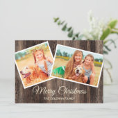 Prettig Kerstmis Rustic Hout 2 Foto Kaart (Staand voorkant)