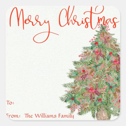 Prettig Kerstmis Rustieke Boom Gift Tag Sticker La (Voorkant)