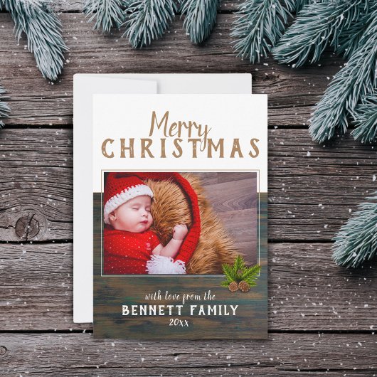 Prettig Kerstmis Rustieke Dennen Kerst Foto Kaart
