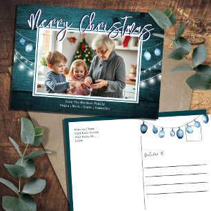 Prettig Kerstmis Rustieke Hout Foto's Briefkaart