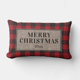 Prettig Kerstmis Rustieke Rode Buffalo Plaid Jute Kussen