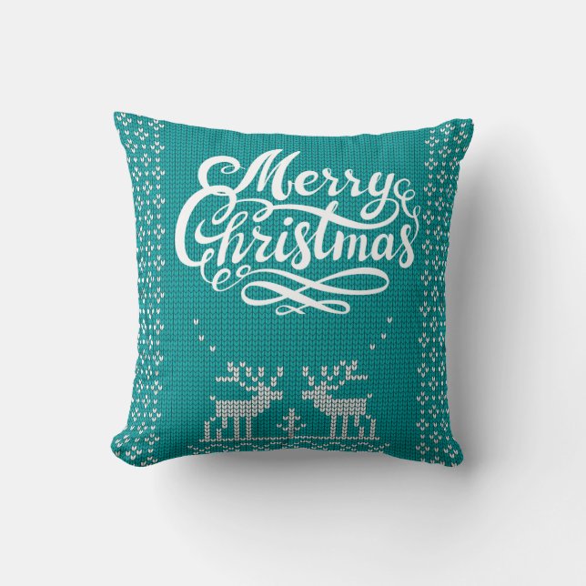 Prettig Kerstmis Scandinavisch Gebreid Rendier Tea Kussen (Voorkant)