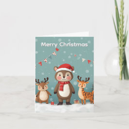 Prettig Kerstmis Schattige Dieren Kerstkaart Bedankkaart