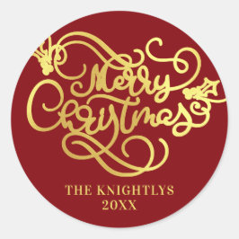 Prettig Kerstmis Schrift Nep Goud Uw Kleur Ronde Sticker