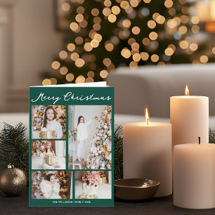 Prettig Kerstmis Smaragdgroene Foto Collage Vouwka Feestdagen Kaart