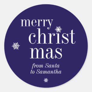 Prettig Kerstmis Sneeuw Marine Ronde Sticker