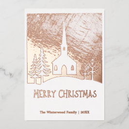 Prettig Kerstmis Sneeuw Winter Kerk Persoonlijk Folie Feestdagenkaart
