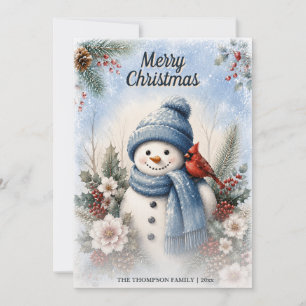 Prettig Kerstmis Sneeuwman Kardinaal Aquarel Winte Feestdagenkaart