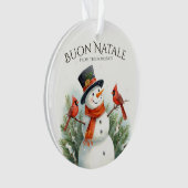 Prettig Kerstmis Sneeuwman & Kardinalen Aangepaste Ornament (voorkant)
