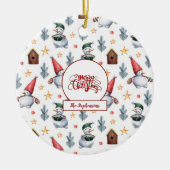 Prettig Kerstmis Sneeuwman Sneeuwvlokken Monogram Keramisch Ornament (Voorkant)