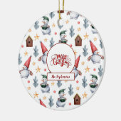 Prettig Kerstmis Sneeuwman Sneeuwvlokken Monogram Keramisch Ornament (Links)