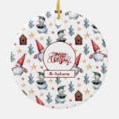 Prettig Kerstmis Sneeuwman Sneeuwvlokken Monogram Keramisch Ornament (Achterkant)
