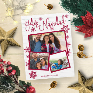 Prettig Kerstmis Sneeuwvlok Rustiek 3 Foto's Kerst Briefkaart