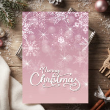 Prettig Kerstmis Sneeuwvlokken Witte Roze Groet
