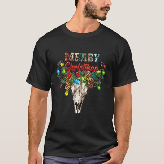 Prettig Kerstmis Stier Schedel Kerstmis T-shirt (Voorkant)