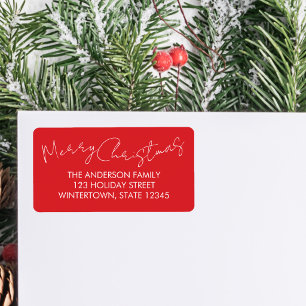 Prettig Kerstmis Stijlvol Schrift Rood Retouradres Etiket