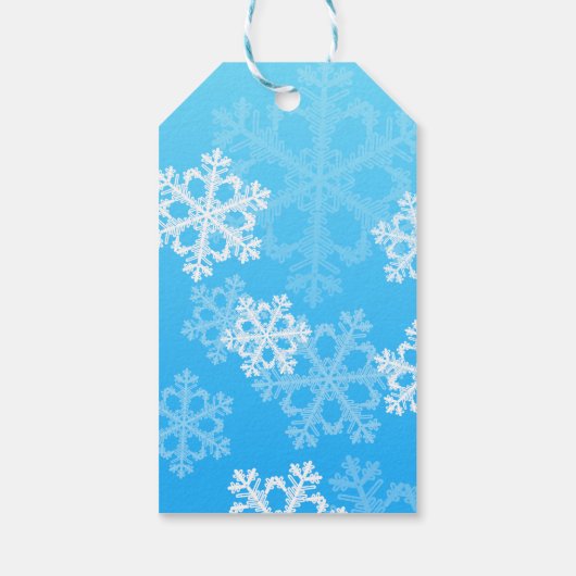 Prettig Kerstmis Stijlvolle Blauwe Sneeuwvlokken P Cadeaulabel (Achterkant)