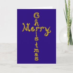 Prettig kerstmis Stof Lettertype Gouden Kruis Blau Kaart