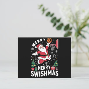 Prettig Kerstmis Swishmas Kerstman Basketbal Spele Feestdagenkaart