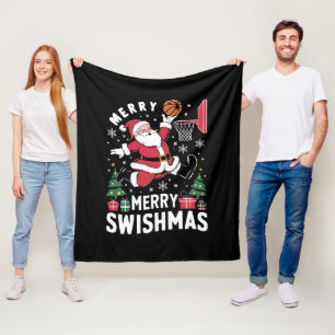 Prettig Kerstmis Swishmas Kerstman Basketbal spele Fleece Deken