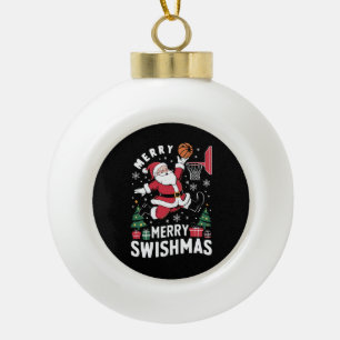 Prettig Kerstmis Swishmas Kerstman Basketbal Spele Keramische Bal Ornament