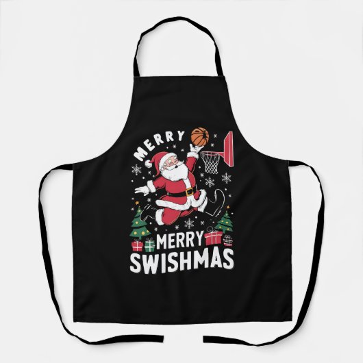 Prettig Kerstmis Swishmas Kerstman Basketbal Spele Schort (Voorkant)