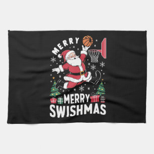 Prettig Kerstmis Swishmas Kerstman Basketbal Spele Theedoek