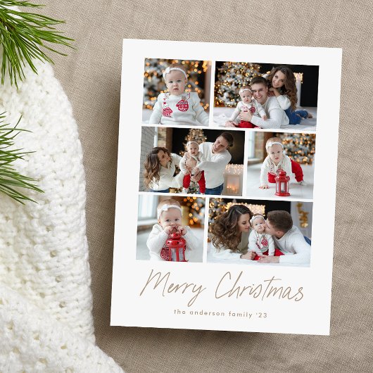 Prettig Kerstmis Taupe Script 6 Foto Collage Feestdagenkaart