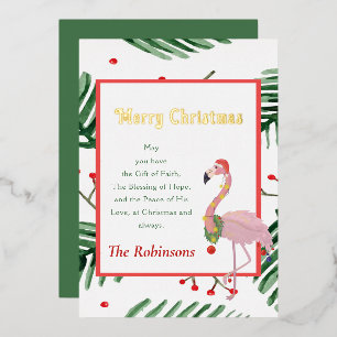 Prettig Kerstmis Tropisch frame roze kerstman flam Folie Feestdagenkaart
