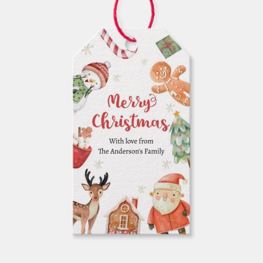 Prettig Kerstmis Vakantie Kerstman Cadeau Familie Cadeaulabel (Voorkant)