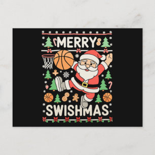 Prettig Kerstmis Vies Kerst Basketbal Kerstman Feestdagenkaart
