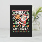 Prettig Kerstmis Vies Kerst Basketbal Kerstman Kaart (Staand voorkant)