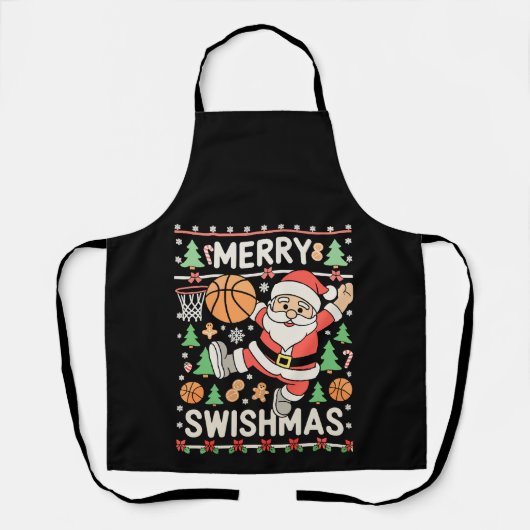 Prettig Kerstmis Vies Kerst Basketbal Kerstman Schort (Voorkant)