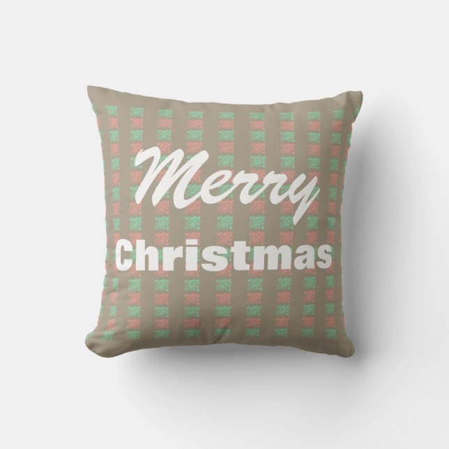 Prettig Kerstmis Vintage Geruit Kussen (Voorkant)