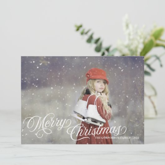 Prettig Kerstmis Vintage Script Feestdagenkaart (Staand voorkant)