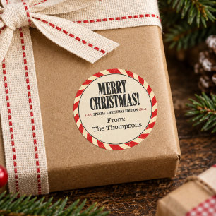 Prettig Kerstmis Vintage Typografie Cadeau Ronde Sticker